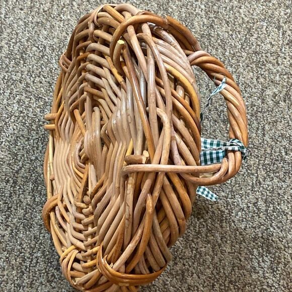 VTG, Mid-Century Japanese Rattan Natural Woven Basket 2 Handles Round Tray MCM - Picture 5 of 11